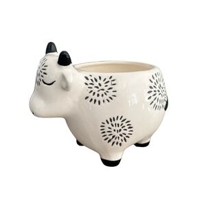 Cute Cow Planter Pot Ceramic Animal Farmhouse Decor Indoor Outdoor 6"
